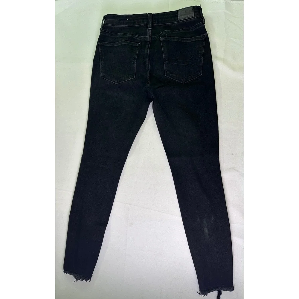 American Eagle The Dream Jean Black Distressed Super‎ Skinny High Rise Denim 6
